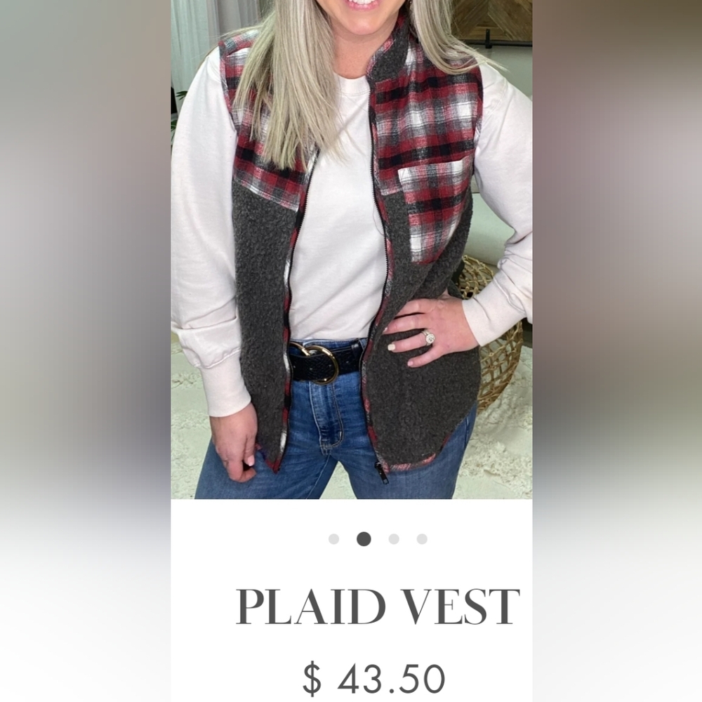 Plush Boutique Plaid Vest Grey/ Multi  #New